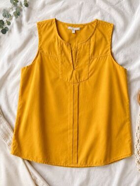 Banana Republic Mustard Yellow Sleeveless Blouse Small Office Minimalist‎ Career